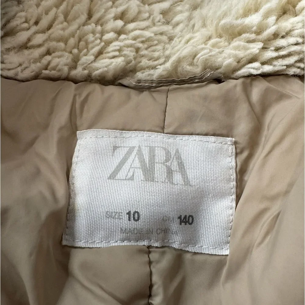 Girl Zara Cozy Cream Sherpa Jacket with Tan Pockets size 10